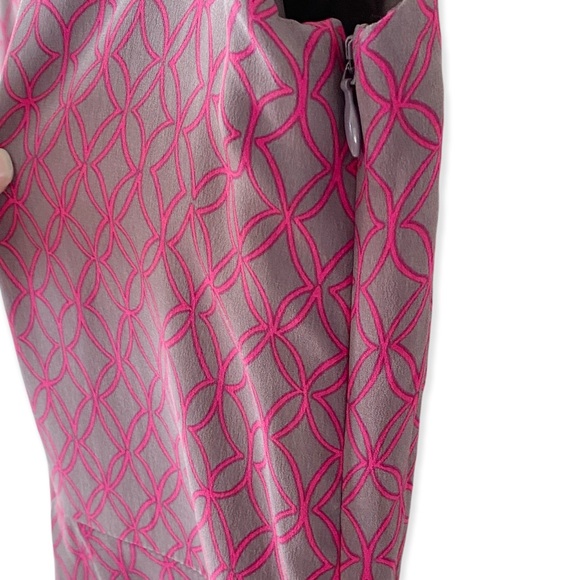 Moncollet 100% Silk Gray Sheath Dress with Pink Pattern Women's Size 2 - Picture 7 of 13